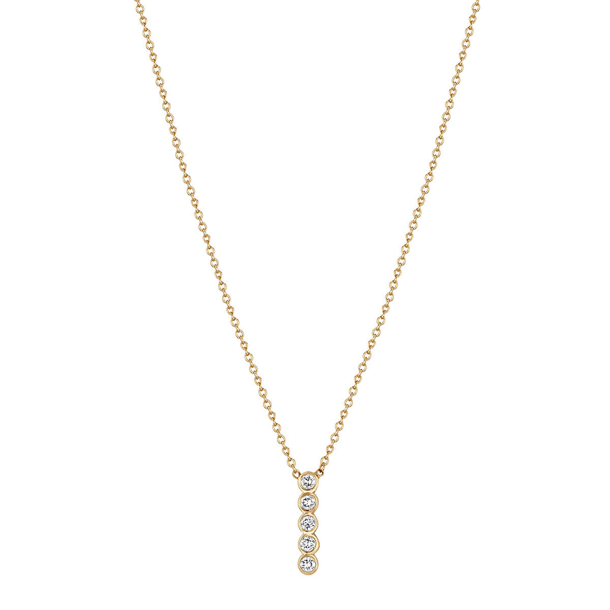 Zoe Chicco Vertical 5 Diamond Bezel Bar Necklace in Yellow Gold, 18