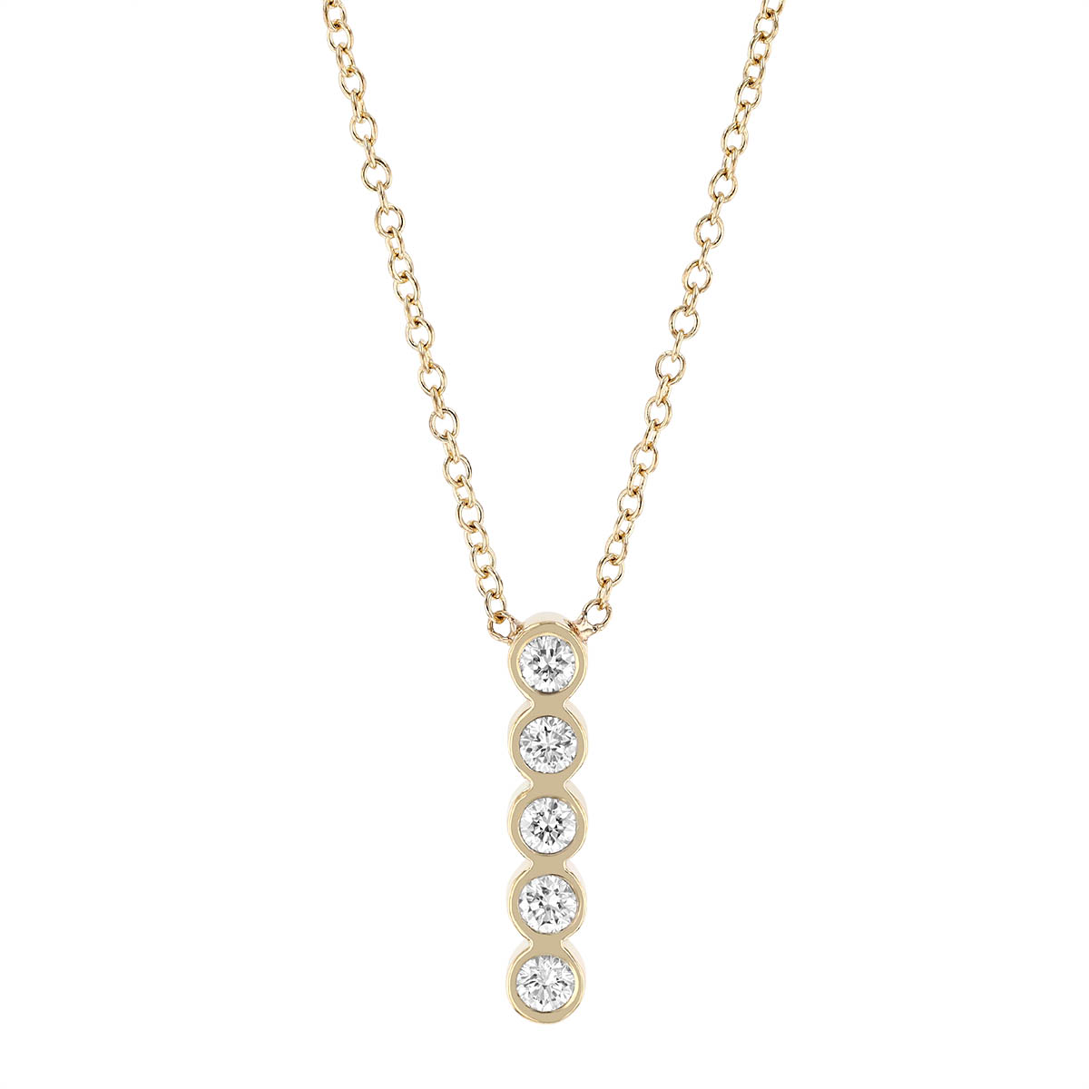 Zoe Chicco Vertical 5 Diamond Bezel Bar Necklace in Yellow Gold, 18