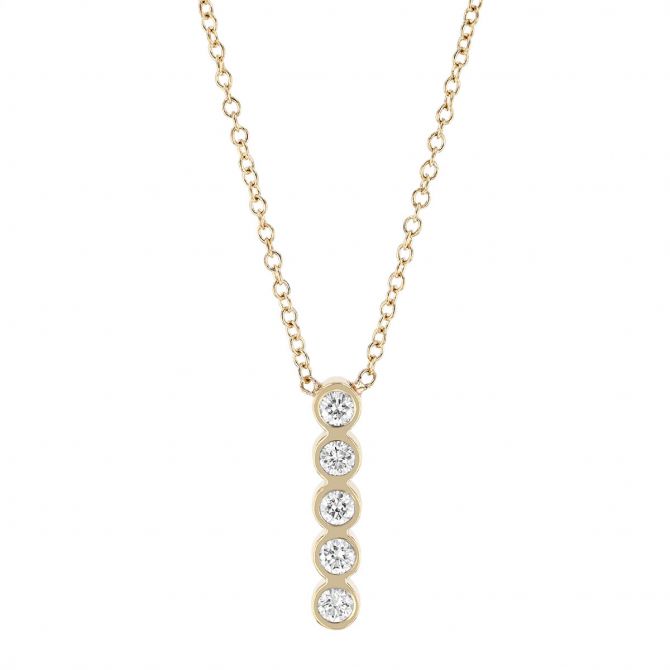 Zoe Chicco Vertical 5 Diamond Bezel Bar Necklace in Yellow Gold