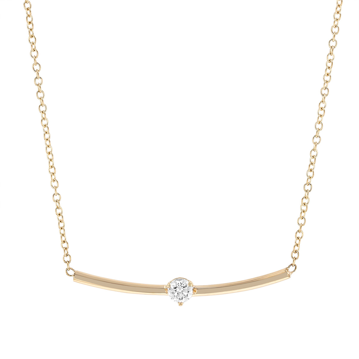 Zoe Chicco Yellow Gold Curved Bar Necklace with Diamond, 18