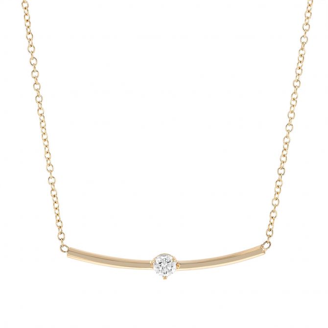 Zoe Chicco Yellow Gold Curved Bar Necklace with Diamond, 18"