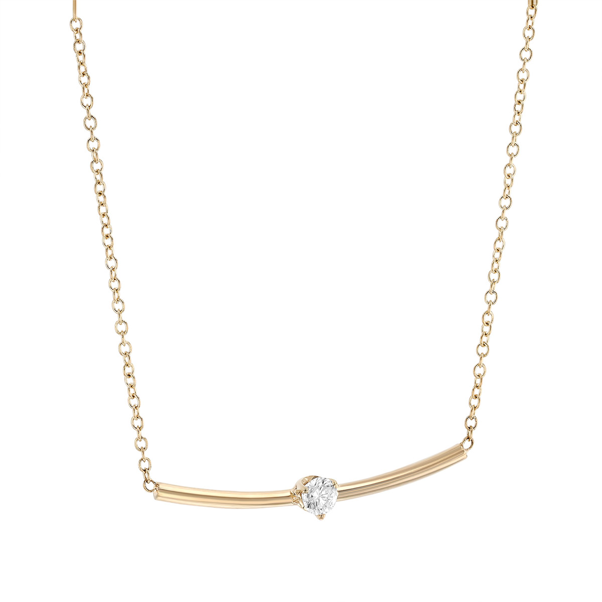 Zoe Chicco Yellow Gold Curved Bar Necklace with Diamond, 18