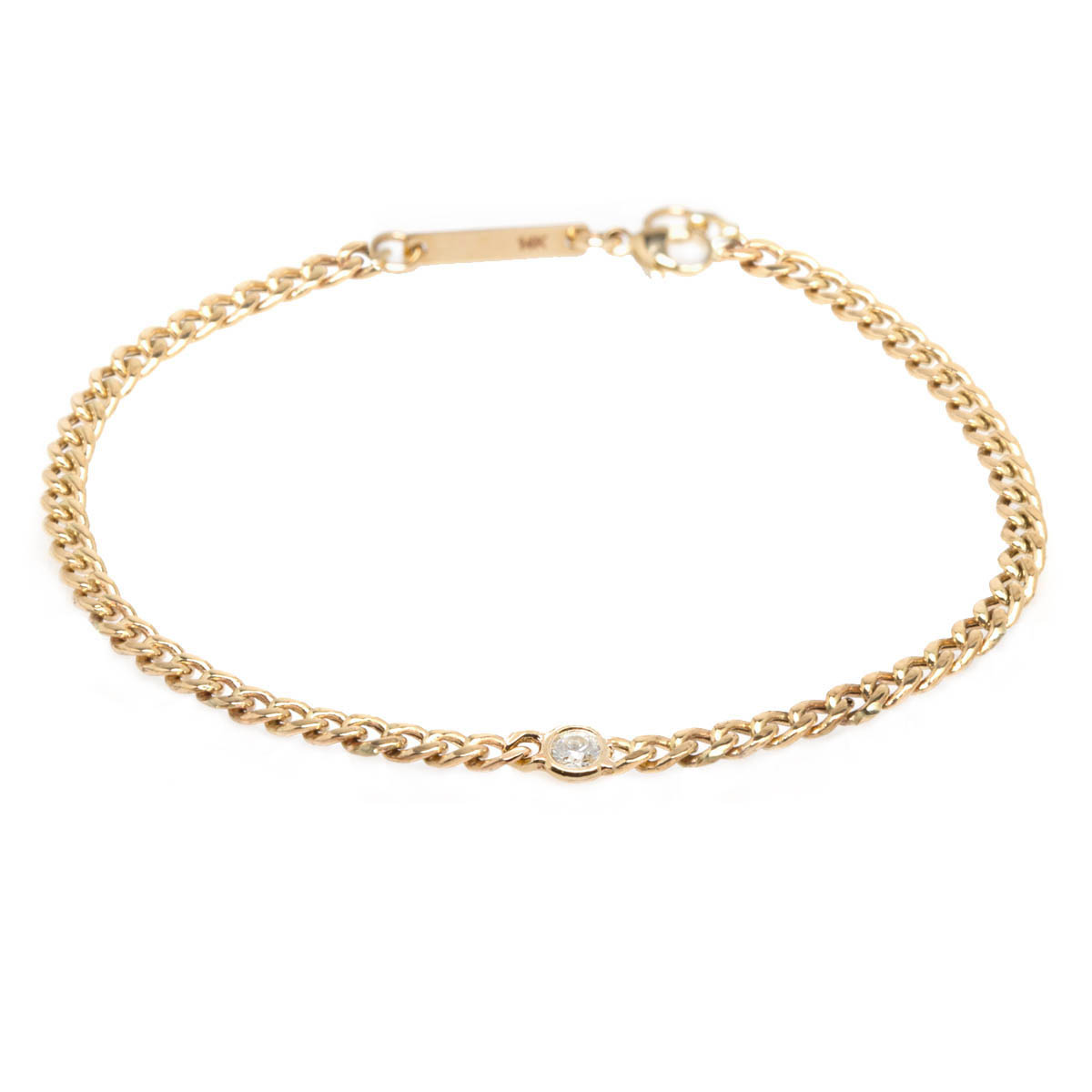 Zoe Chicco Yellow Gold Small Curb Chain Bracelet with Floating Diamond