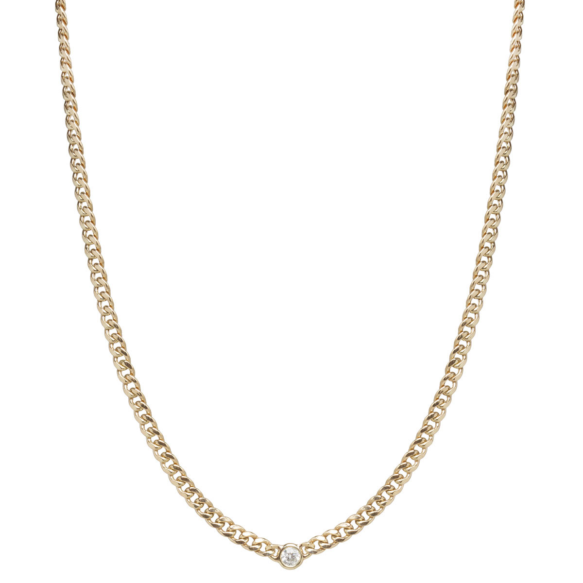 Zoe Chicco Yellow Gold Small Curb Chain Necklace with Floating Diamond, 16