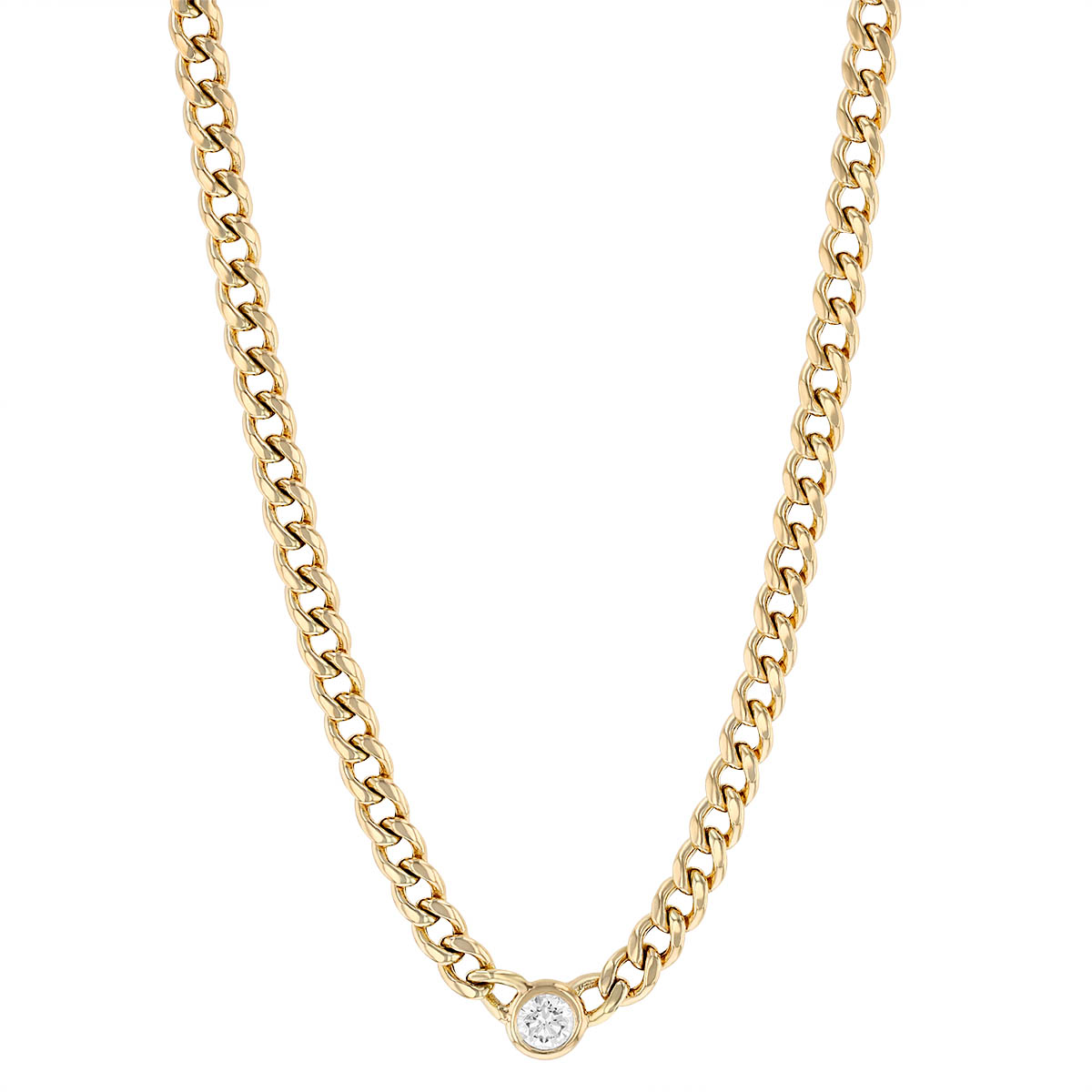 Zoe Chicco Yellow Gold Small Curb Chain Necklace with Floating Diamond, 16