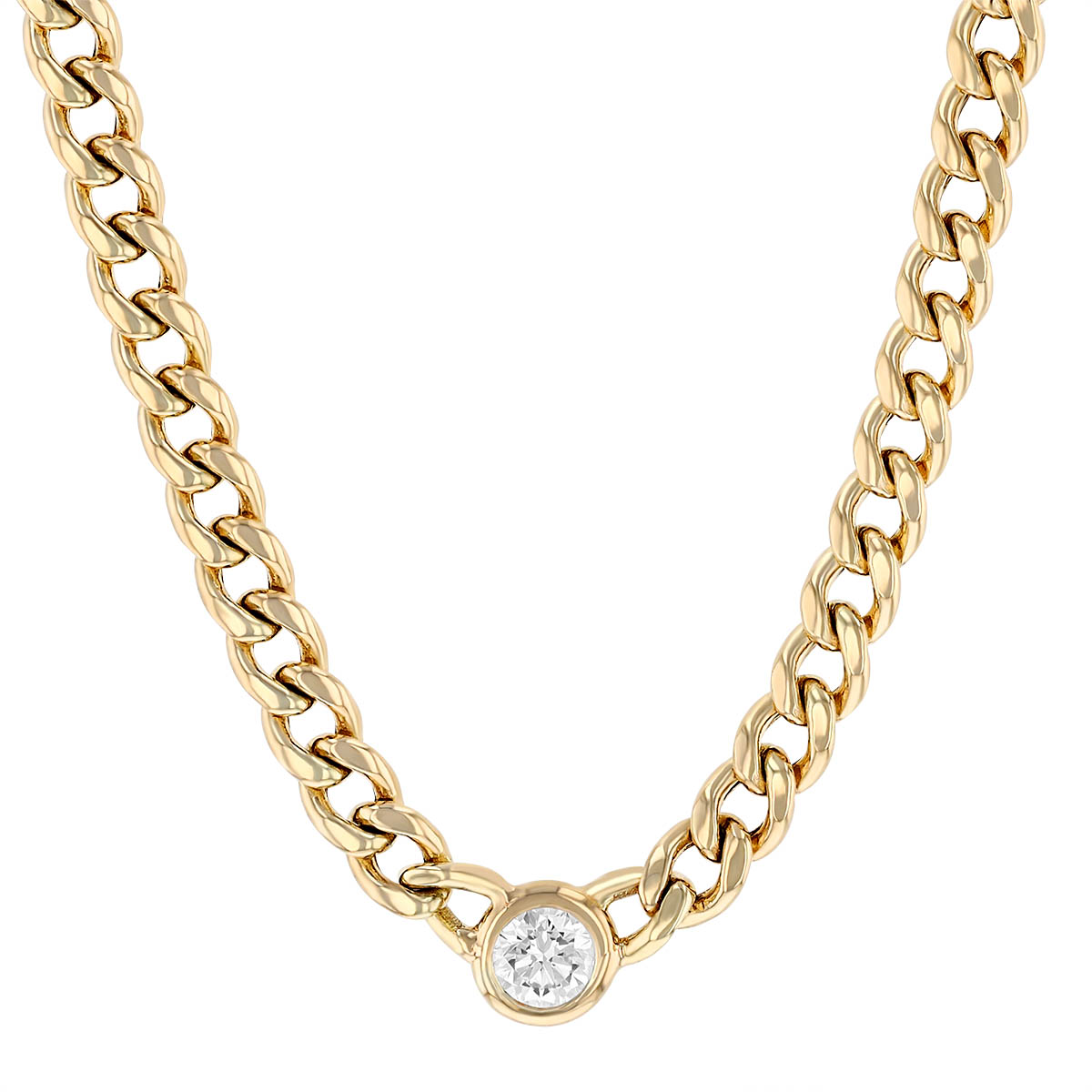 Zoe Chicco Yellow Gold Small Curb Chain Necklace with Floating Diamond, 16