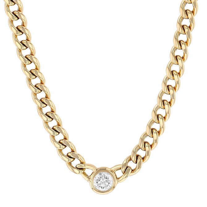 Zoe Chicco Yellow Gold Small Curb Chain Necklace with Floating