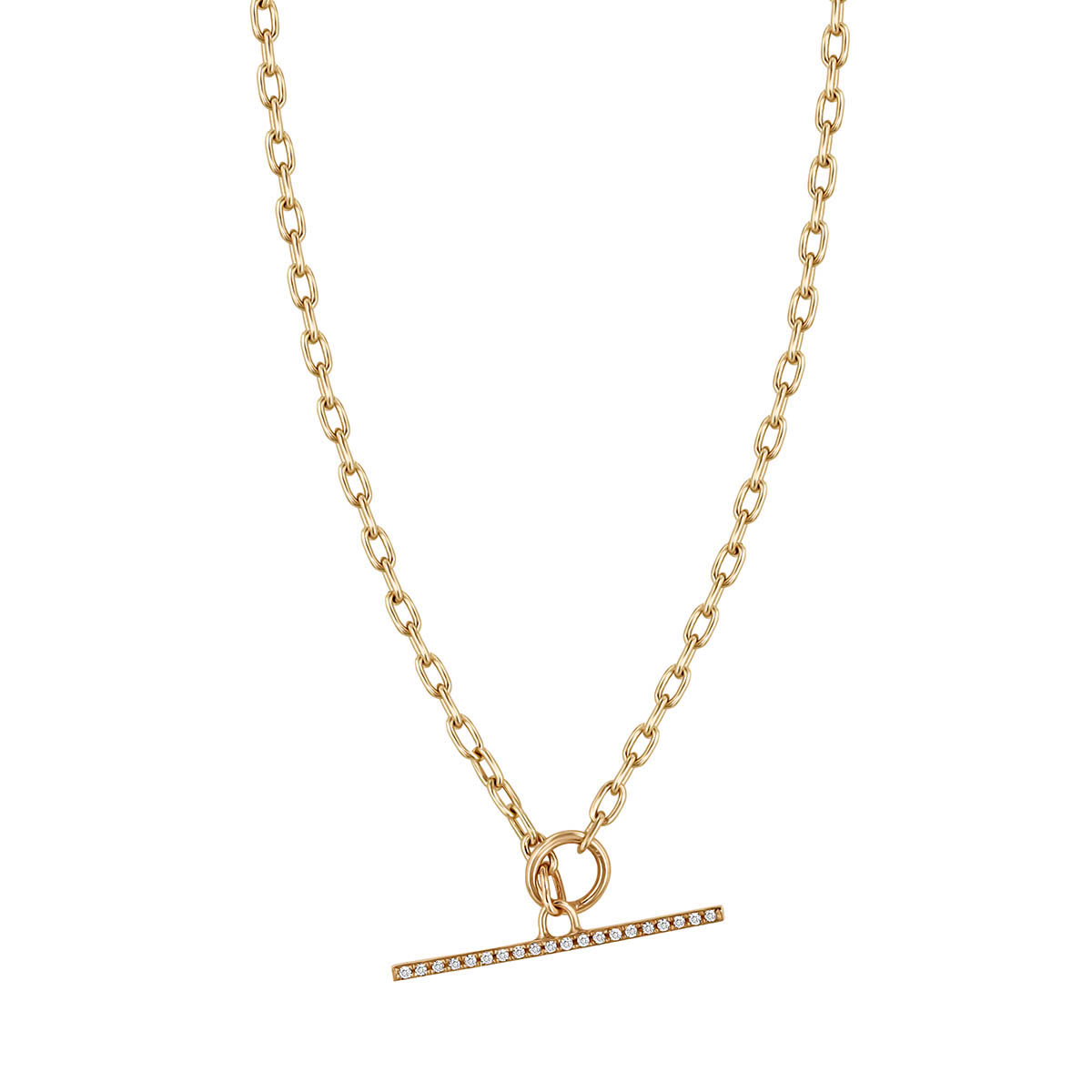Zoe Chicco Yellow Gold Small Link Chain Necklace with Pave Diamond Toggle, 17