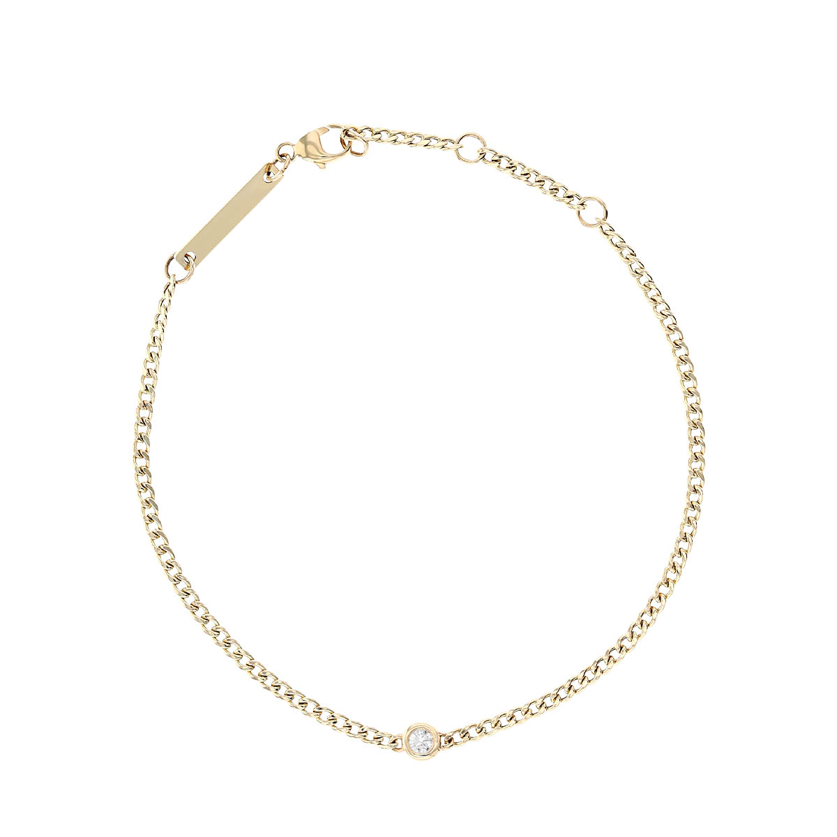 Zoe Chicco Yellow Gold Extra Small Curb Chain Bracelet with Floating Diamond