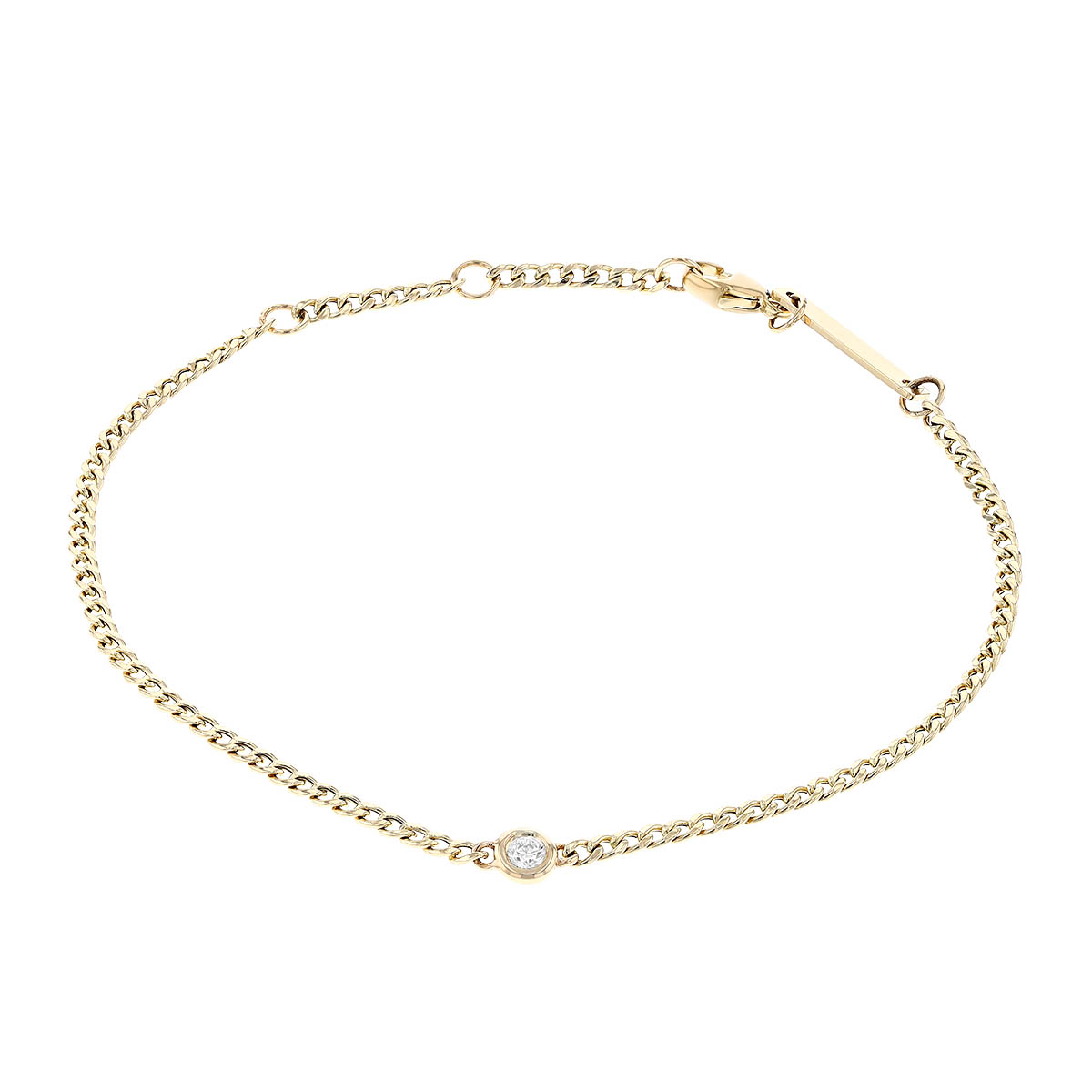 Zoe Chicco Yellow Gold Extra Small Curb Chain Bracelet with Floating Diamond