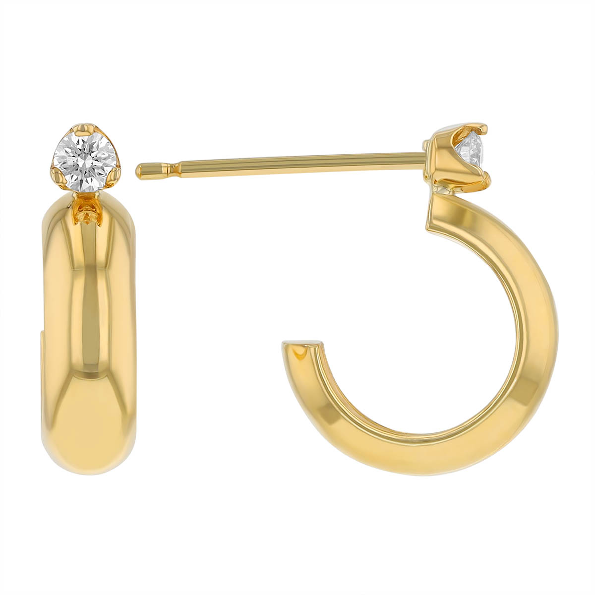 Zoe Chicco Yellow Gold Half Round Huggie Hoop Earrings with Prong Set Diamonds