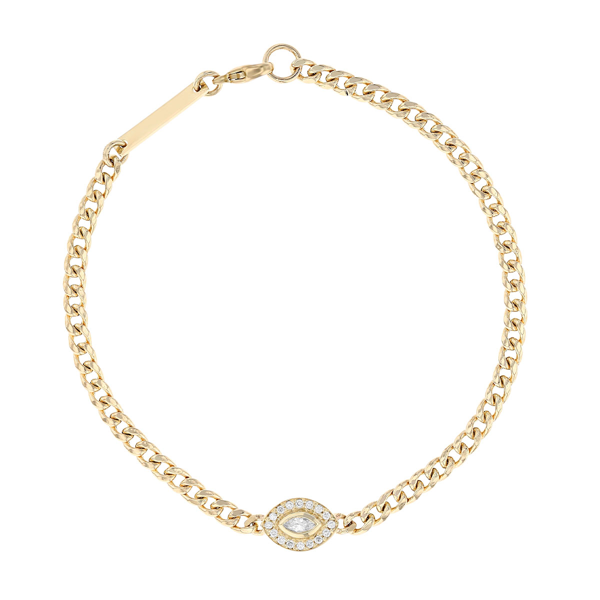 Zoe Chicco Yellow Gold Small Curb Chain Bracelet with Marquise Diamond