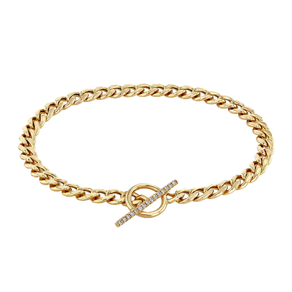Zoe Chicco Yellow Gold Medium Curb Chain Bracelet with Pave Diamond Toggle