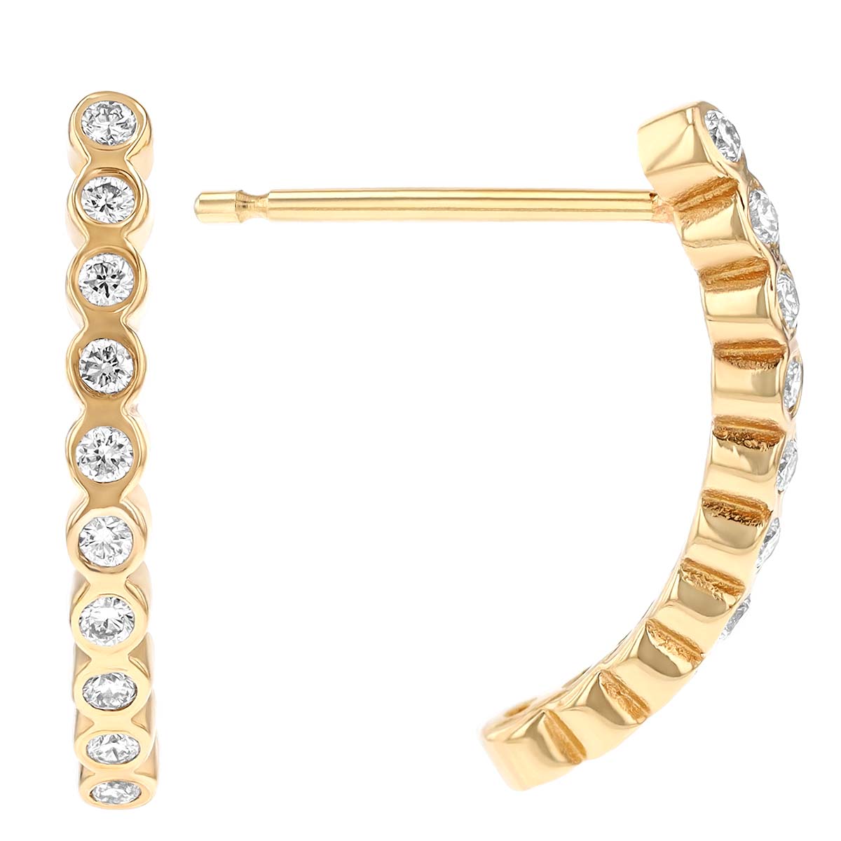 Zoe Chicco 10 Tiny Diamond Bezel Curved Bar Drop Earrings in Yellow Gold
