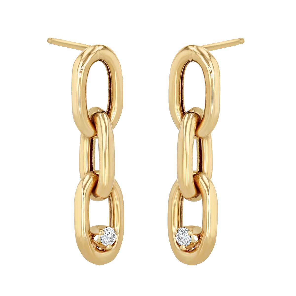 Zoe Chicco Yellow Gold XXL Square Oval Link Chain Drop Earrings with Diamonds