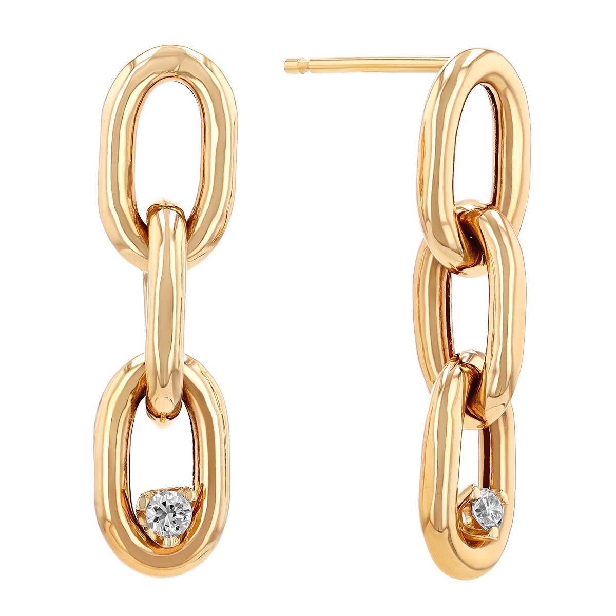 Zoe Chicco Yellow Gold XXL Square Oval Link Chain Drop Earrings with Diamonds