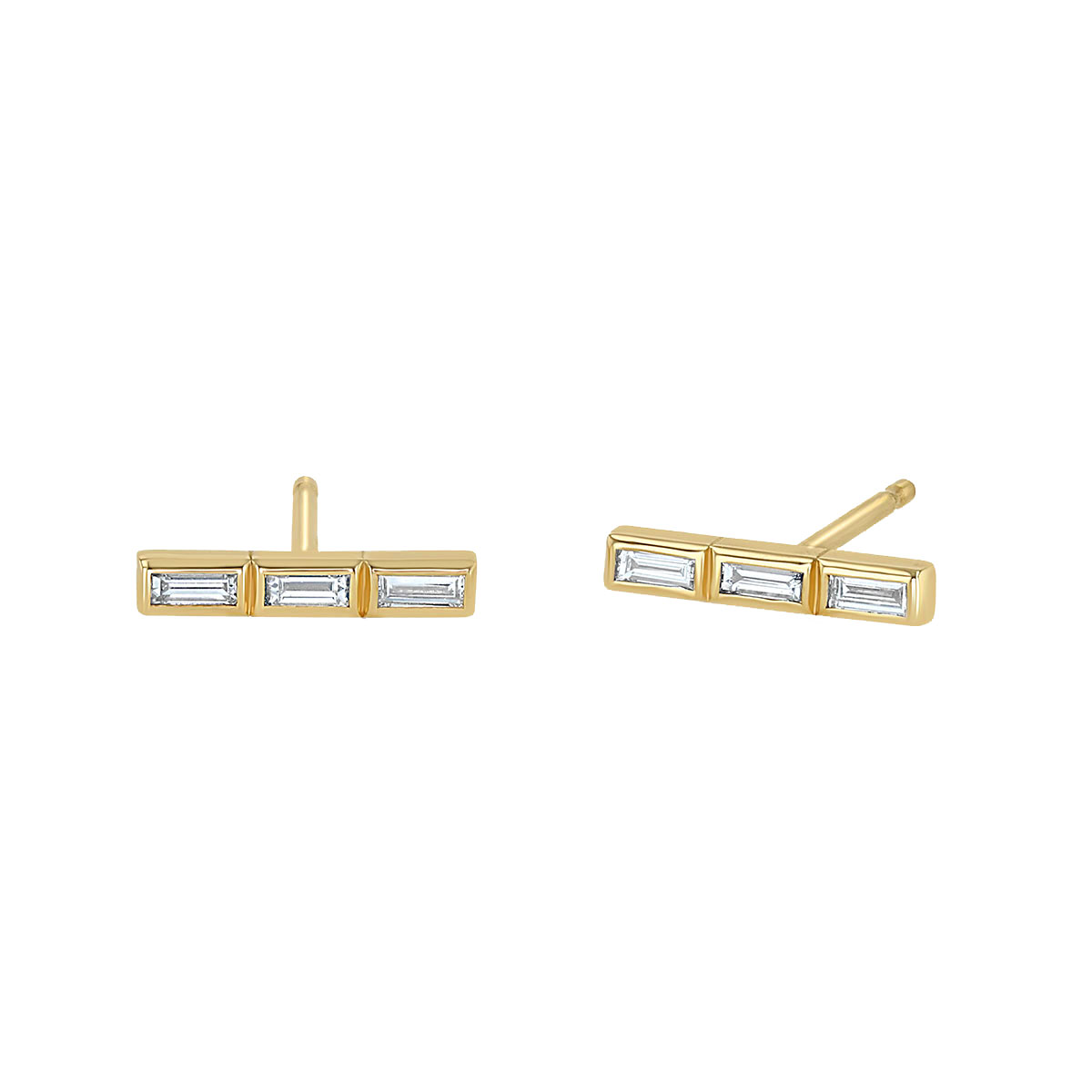 Zoe Chicco Baguette Diamond Channel Set Bar Stud Earrings in Yellow Gold