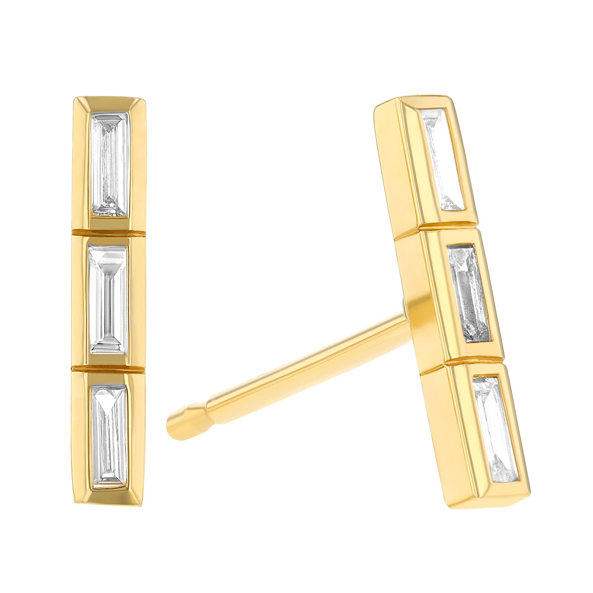 Zoe Chicco Baguette Diamond Channel Set Bar Stud Earrings in Yellow Gold