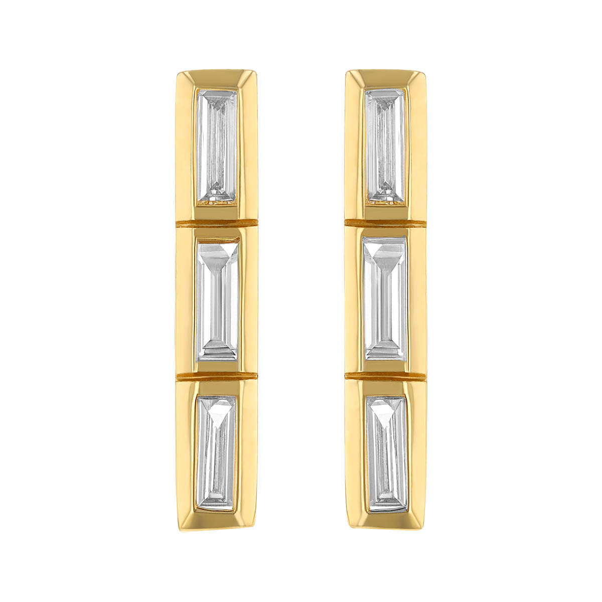 Zoe Chicco Baguette Diamond Channel Set Bar Stud Earrings in Yellow Gold