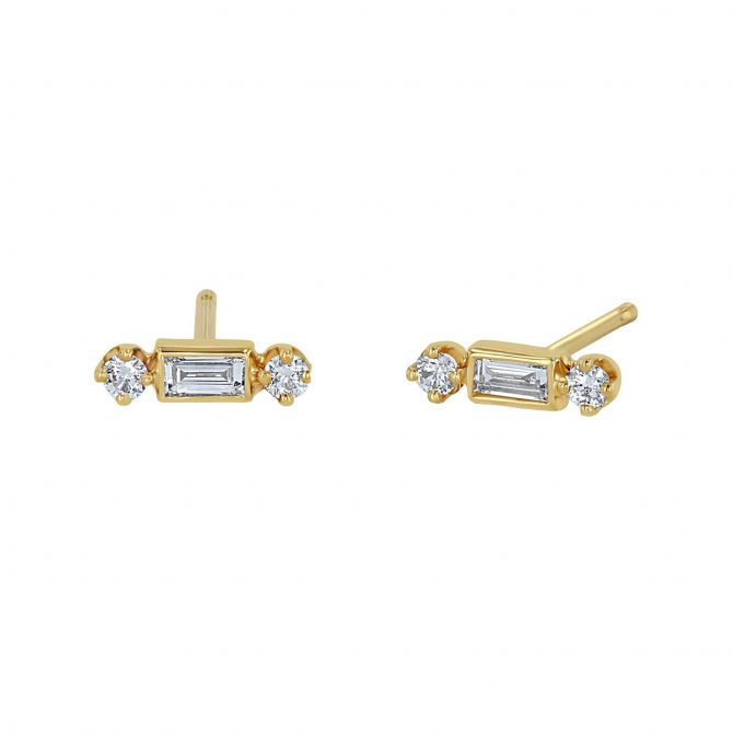 Zoe Chicco Baguette & 2 Round Diamond Stud Earrings in Yellow Gold