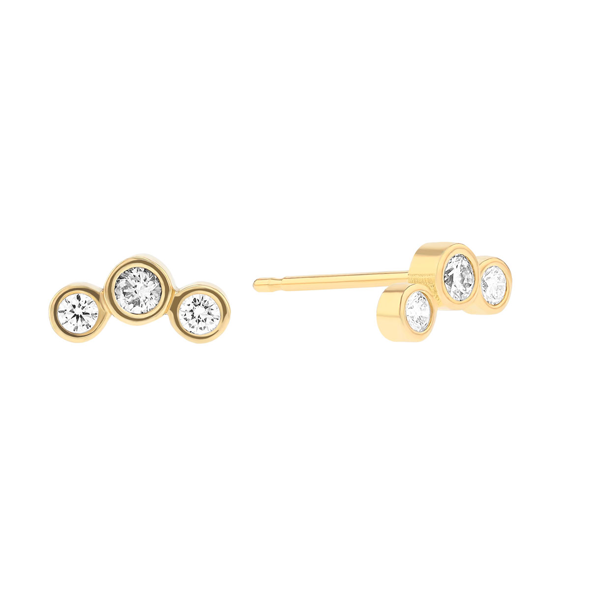 Zoe Chicco Graduated Bezel Diamond Trio Stud Earrings in Yellow Gold