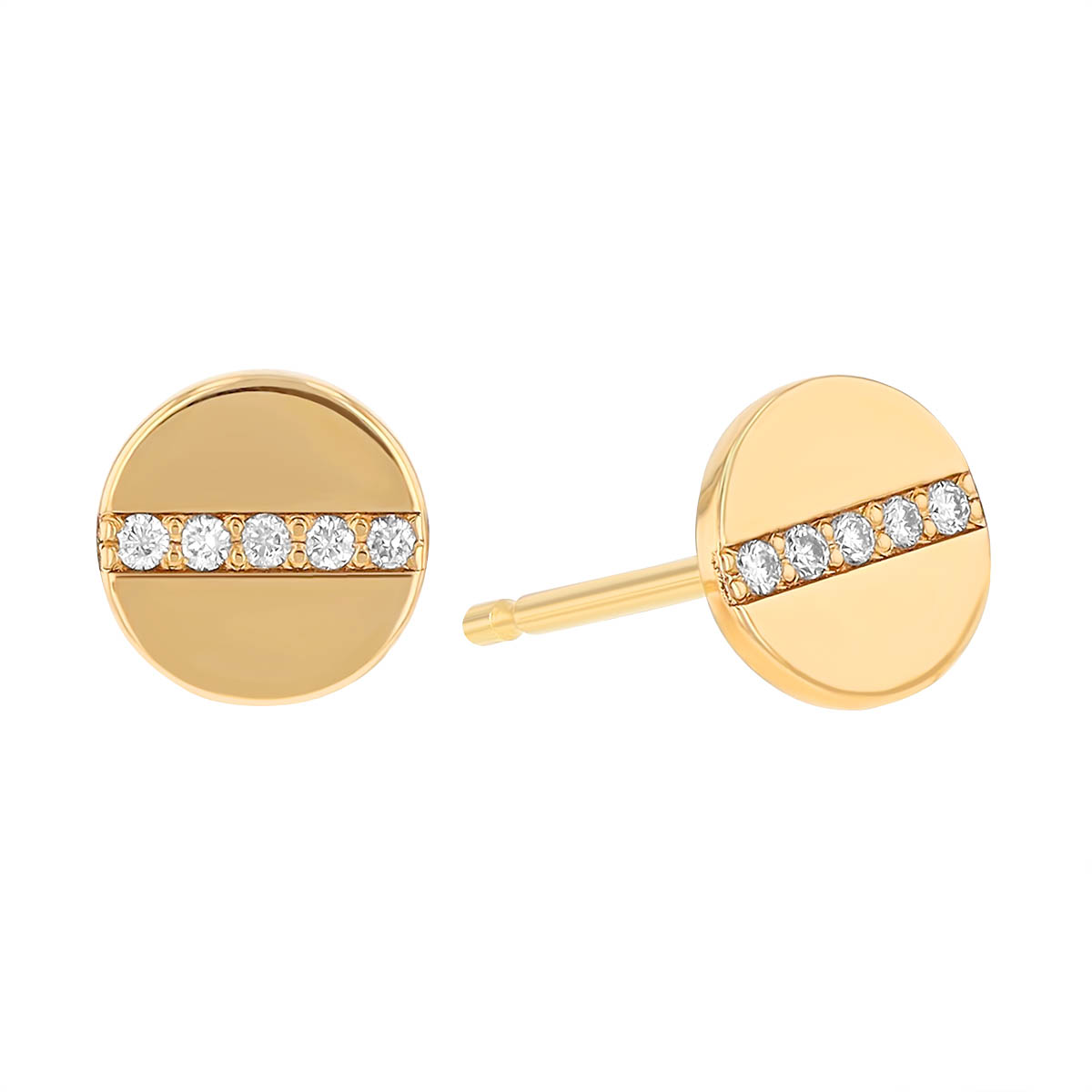 Zoe Chicco Yellow Gold Midi Bitty Pave Diamond Line Disc Stud Earrings