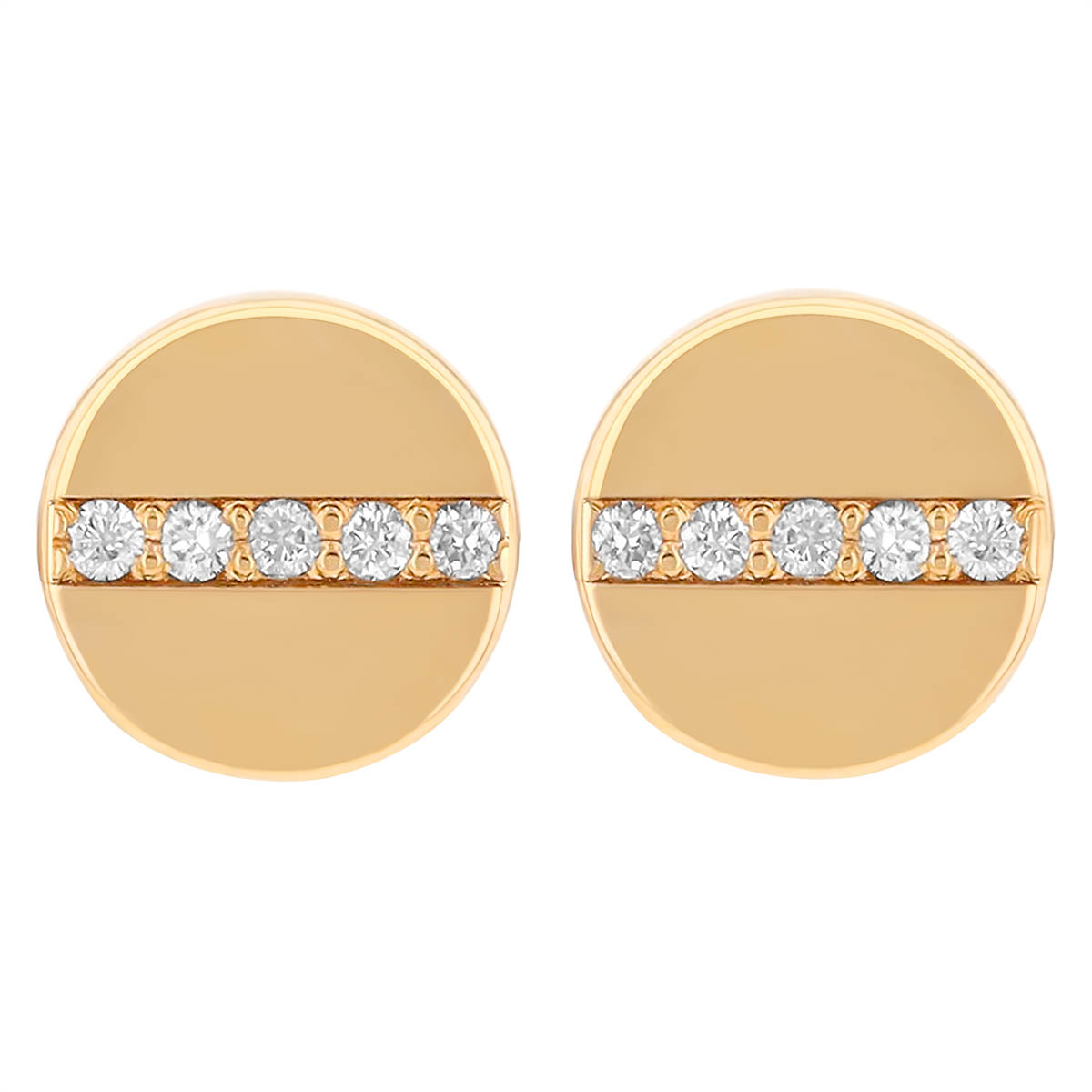 Zoe Chicco Yellow Gold Midi Bitty Pave Diamond Line Disc Stud Earrings