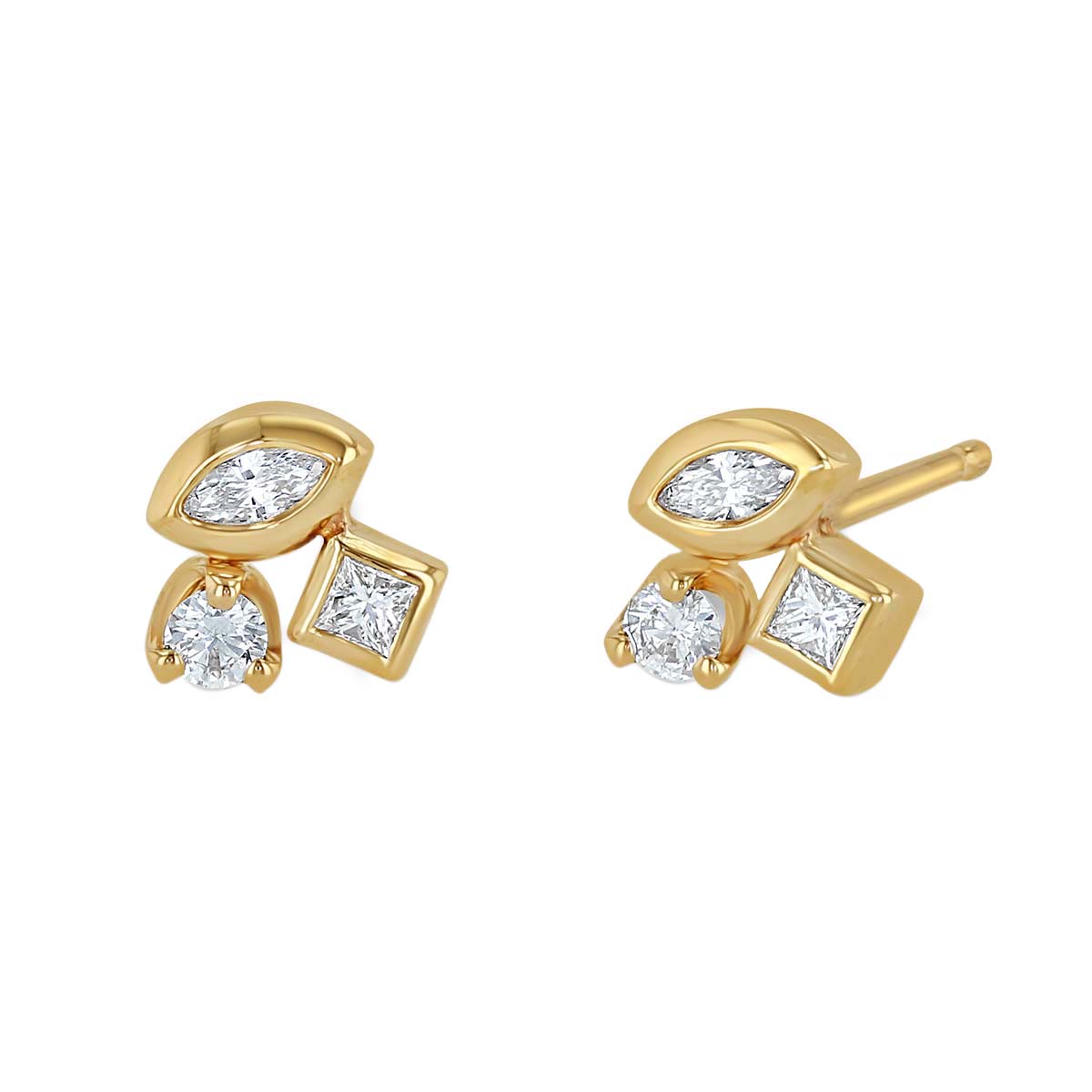 Zoe Chicco Mixed Cut Diamond Cluster Stud Earrings in Yellow Gold