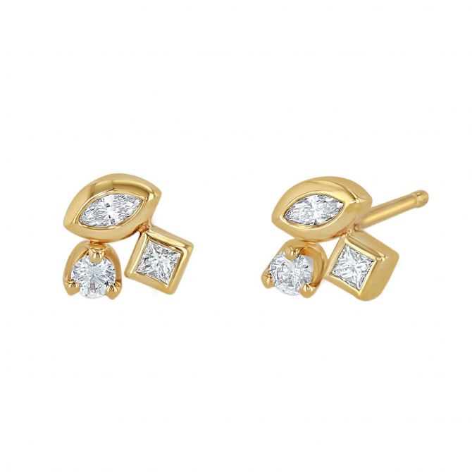 Zoe Chicco Mixed Cut Diamond Cluster Stud Earrings in Yellow Gold