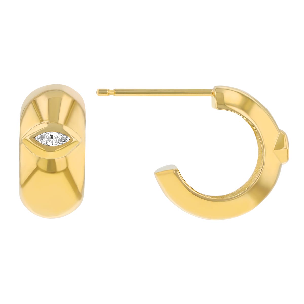 Zoe Chicco Yellow Gold Wide Chubby Huggie Hoop Earrings with Marquise Diamonds