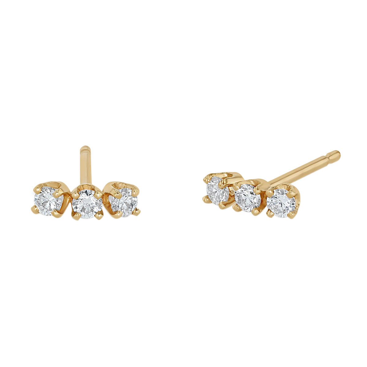 Zoe Chicco 3 Diamond Prong Bar Stud Earrings in Yellow Gold