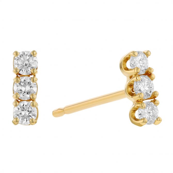Zoe Chicco 3 Diamond Prong Bar Stud Earrings in Yellow Gold