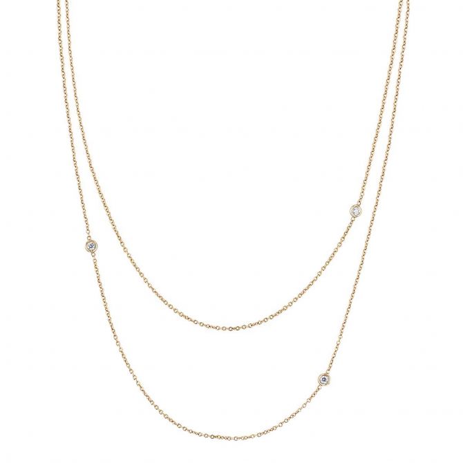 Zoe Chicco 3 Floating Diamond Cable Chain Layered Station Necklace in Yellow Gold, 18"