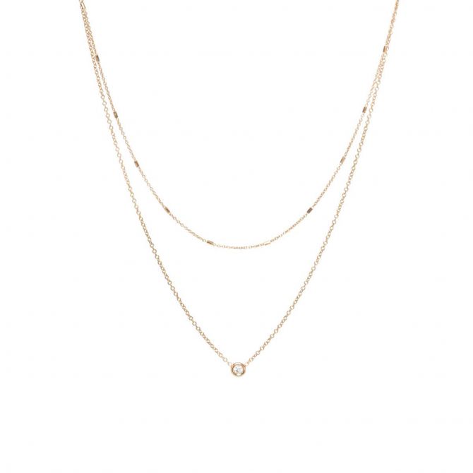 Zoe Chicco Tiny Bar Chain & Floating Diamond Layered Necklace in Yellow Gold, 18"