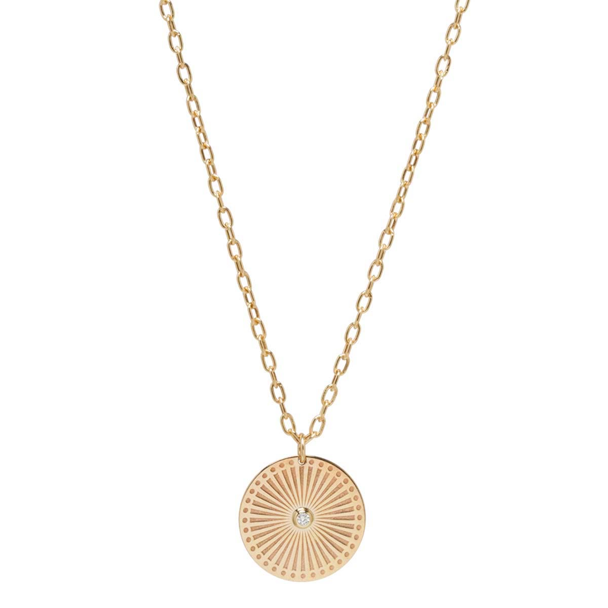 Zoe Chicco Yellow Gold Medium Sunbeam Medallion Pendant with Diamond, 22