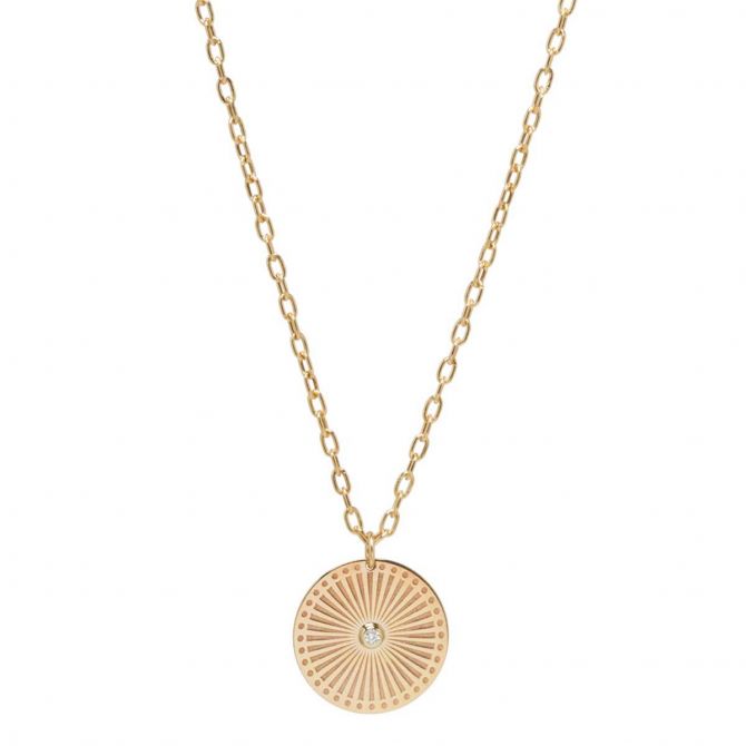 Zoe Chicco Yellow Gold Medium Sunbeam Medallion Pendant with Diamond, 22"