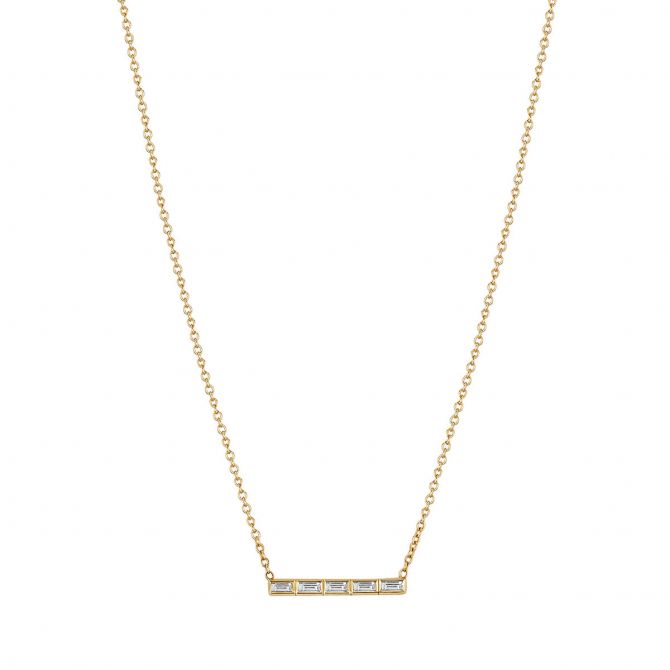 Zoe Chicco 5 Baguette Diamond Channel Set Bar Necklace in Yellow Gold, 18"