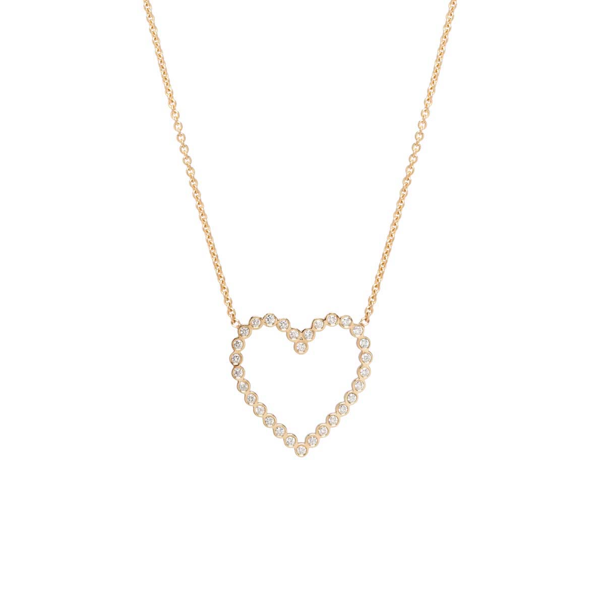 Zoe Chicco Diamond Bezel Set Open Heart Necklace in Yellow Gold, 20