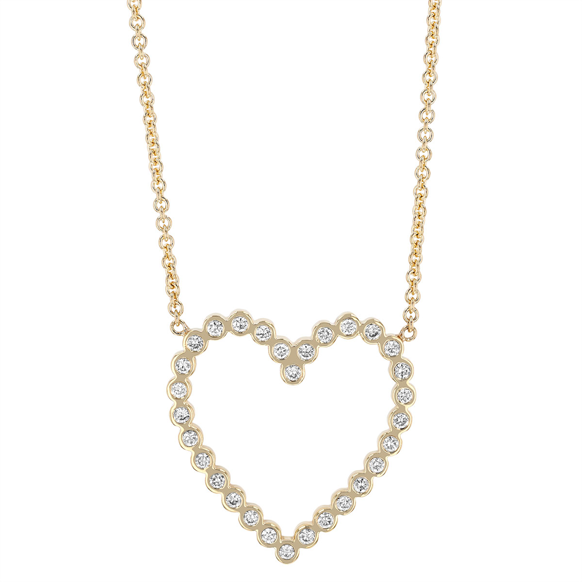Zoe Chicco Diamond Bezel Set Open Heart Necklace in Yellow Gold, 20