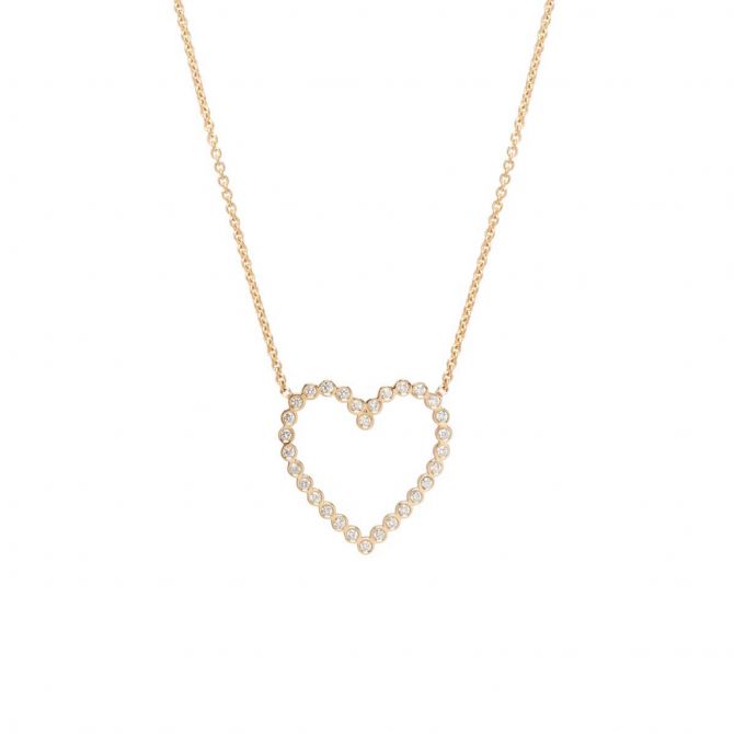 Zoe Chicco Diamond Bezel Set Open Heart Necklace in Yellow Gold, 20"