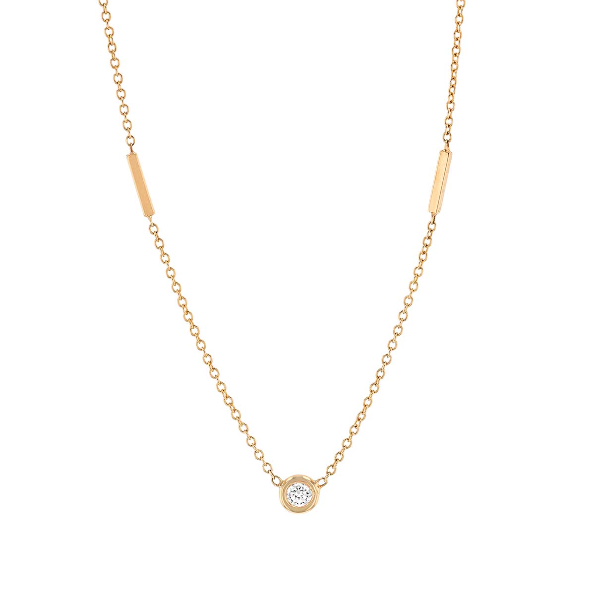 Zoe Chicco Floating Diamond & Tiny Bar Station Necklace in Yellow Gold, 16