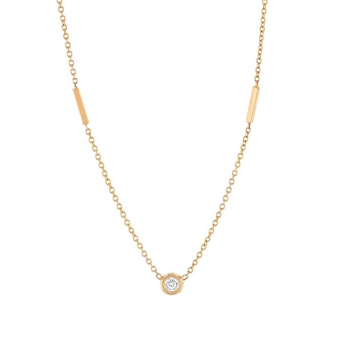 Zoe Chicco Floating Diamond & Tiny Bar Station Necklace in Yellow Gold, 16"