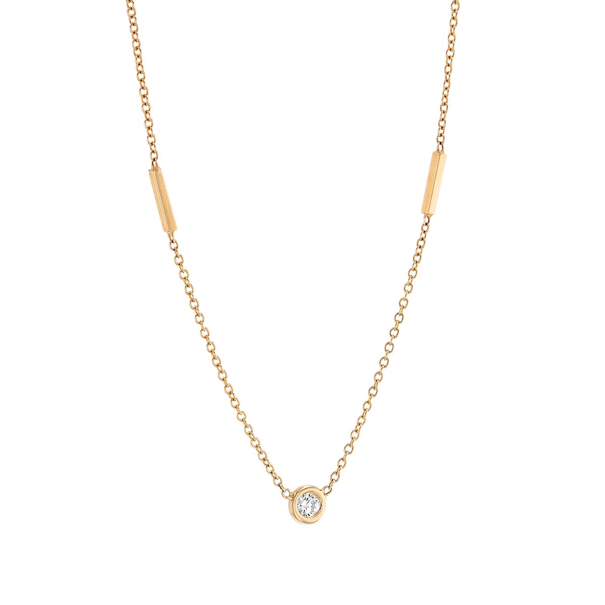 Zoe Chicco Floating Diamond & Tiny Bar Station Necklace in Yellow Gold, 16