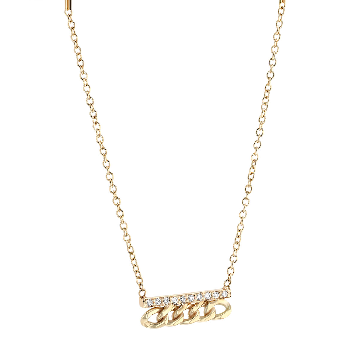 Zoe Chicco Yellow Gold Small Curb Chain & Pave Diamond Bar Necklace, 18