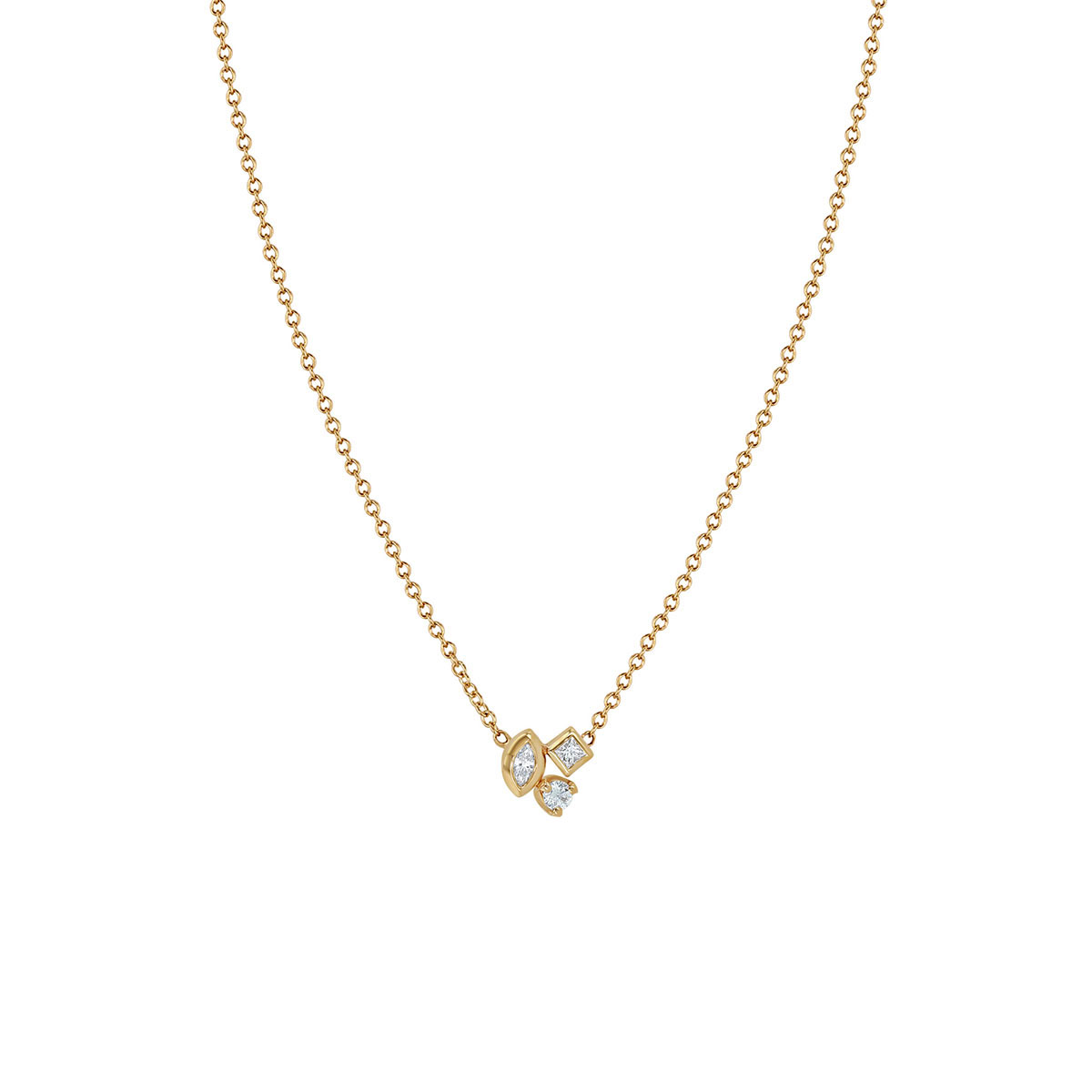 Zoe Chicco Mixed Cut Diamond Cluster Necklace in Yellow Gold, 16