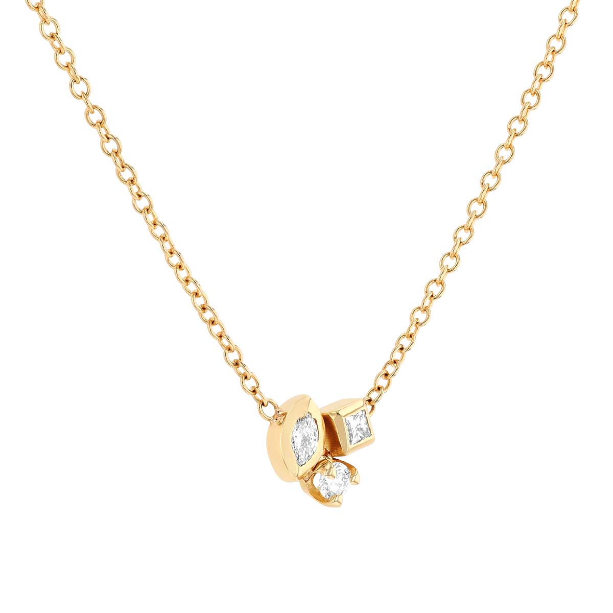 Zoe Chicco Mixed Cut Diamond Cluster Necklace in Yellow Gold, 16