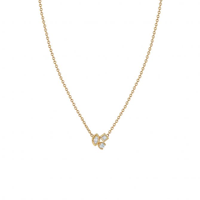 Zoe Chicco Mixed Cut Diamond Cluster Necklace in Yellow Gold, 16"