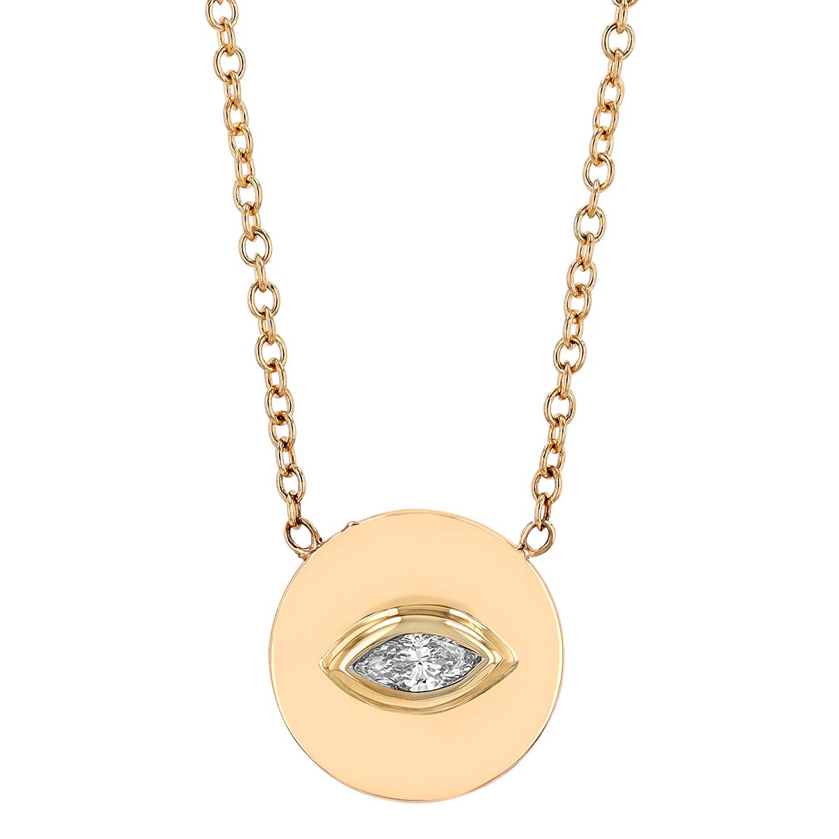 Zoe Chicco Marquise Diamond Flush Set Small Disc Necklace in Yellow