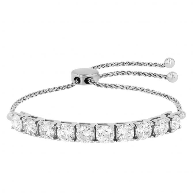 14KWG-RH Round Diamond Bolo Bracelet
