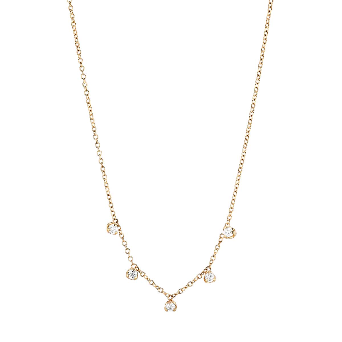 Zoe Chicco 5 Dangling Diamond Prong Set Station Necklace in Yellow Gold, 16